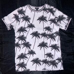 Forever 21, Men’s Short Sleeved White Shirt with Black Palm Trees